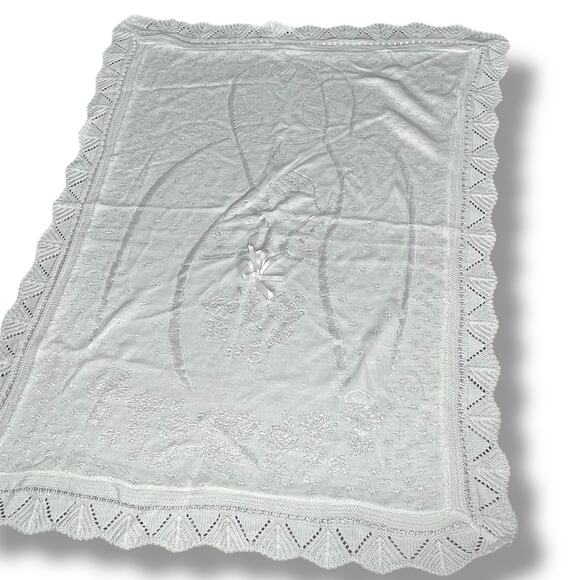 Baptism Blanket Creaciones Baby Patros Afghan Virgin Mary Christening Knit White - Picture 1 of 14